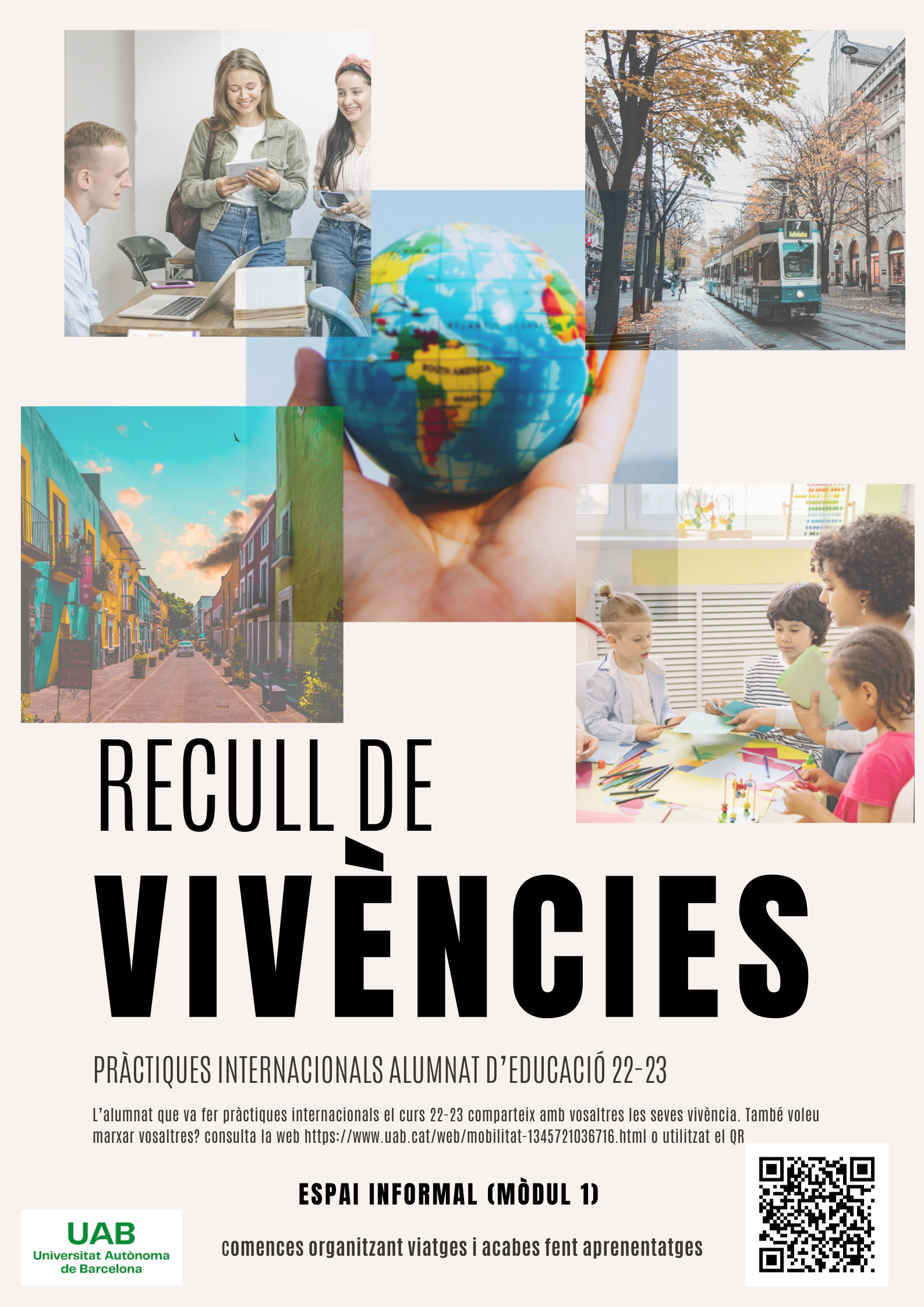 Imatge on informa que la sessió tracta les vivències de les pràctiques internacionals.